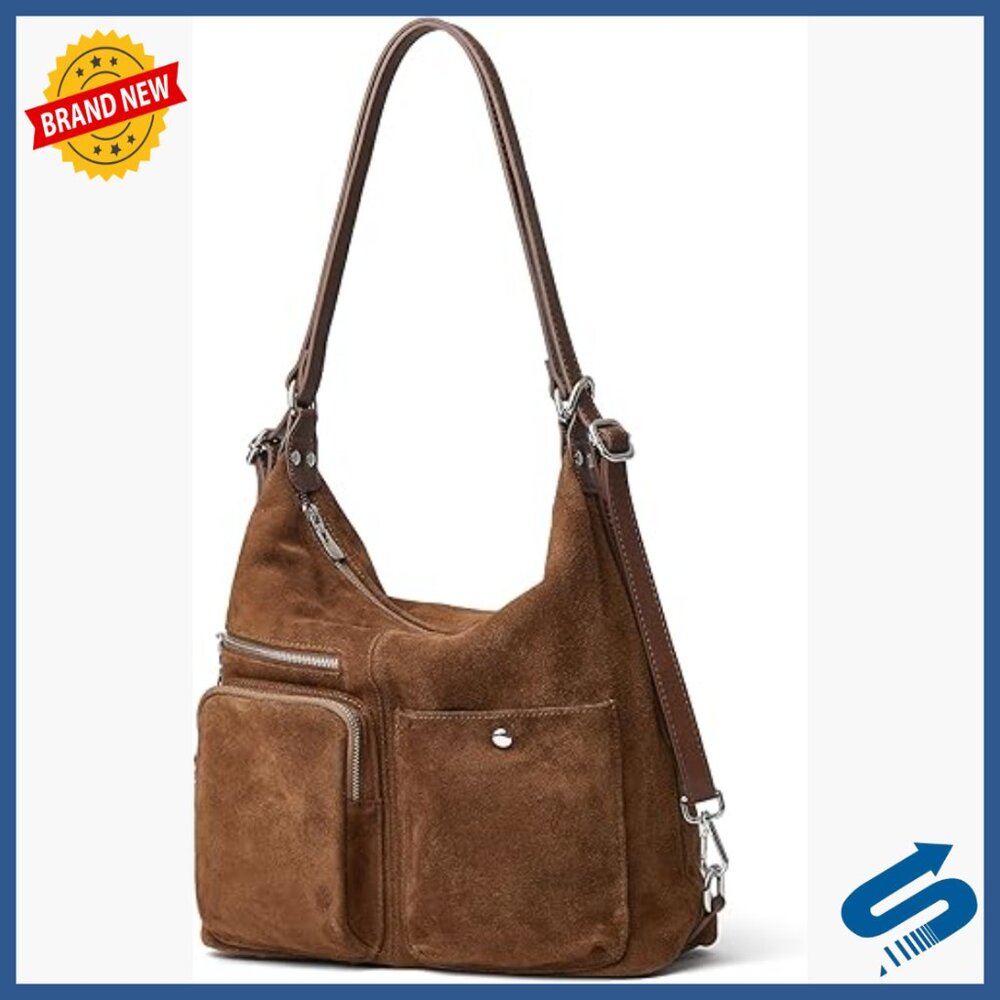 Large Genuine Leather Hobo Shoulder Bag Convertible Backpack Multi-Pockets